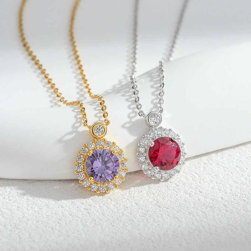 18K Golden Plated 925 Sterling silver Birthstone Pendant Necklaces, Anniversary birthday Jewelry gift for Wife Mom Daughter 16＂+ 2＂