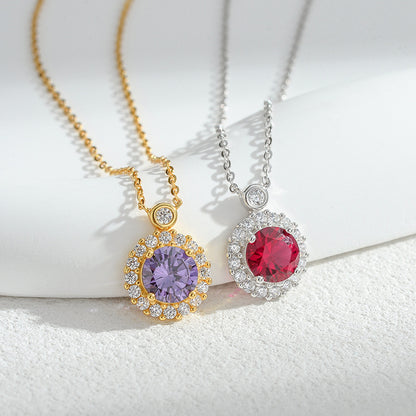 18K Golden Plated 925 Sterling silver Birthstone Pendant Necklaces, Anniversary birthday Jewelry gift for Wife Mom Daughter 16＂+ 2＂