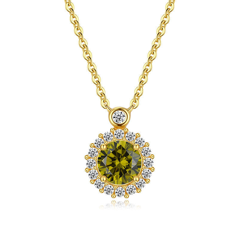 18K Golden Plated 925 Sterling silver Birthstone Pendant Necklaces, Anniversary birthday Jewelry gift for Wife Mom Daughter 16＂+ 2＂