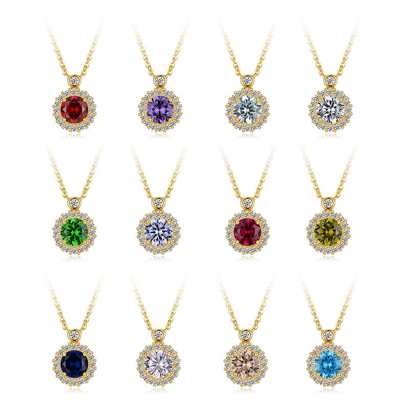 18K Golden Plated 925 Sterling silver Birthstone Pendant Necklaces, Anniversary birthday Jewelry gift for Wife Mom Daughter 16＂+ 2＂