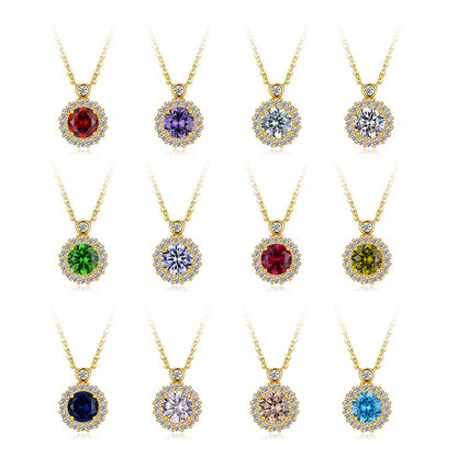 18K Golden Plated 925 Sterling silver Birthstone Pendant Necklaces, Anniversary birthday Jewelry gift for Wife Mom Daughter 16＂+ 2＂