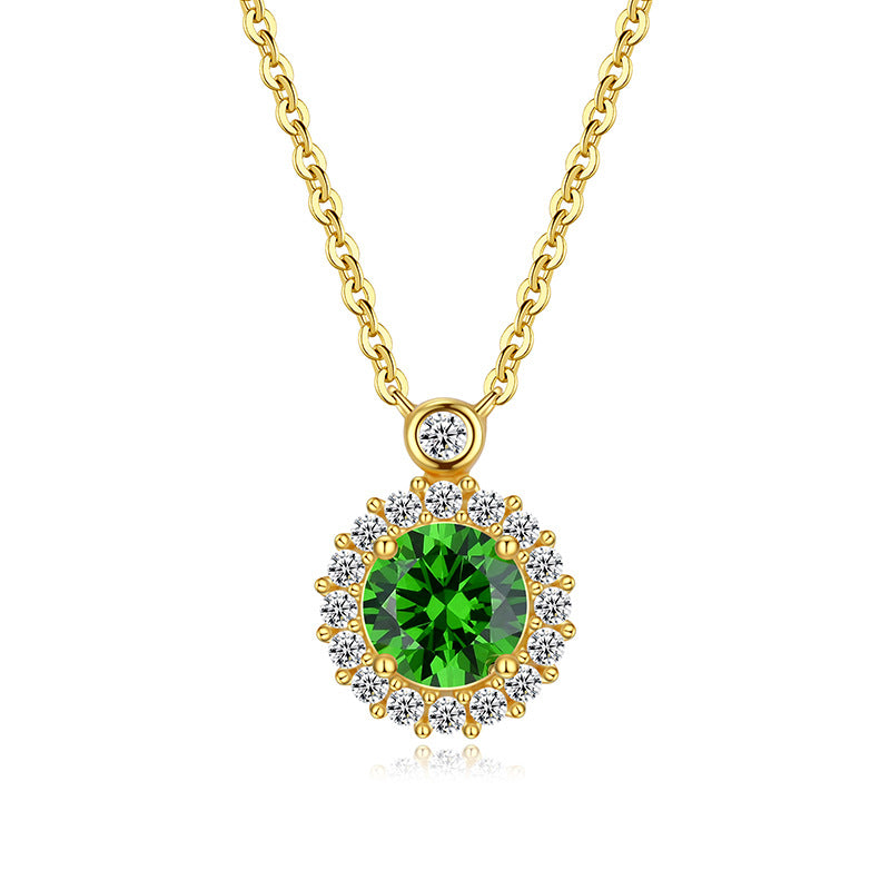 18K Golden Plated 925 Sterling silver Birthstone Pendant Necklaces, Anniversary birthday Jewelry gift for Wife Mom Daughter 16＂+ 2＂