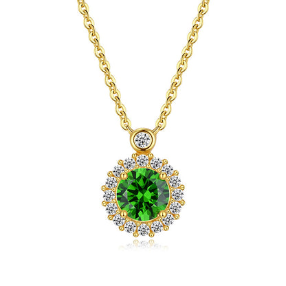 18K Golden Plated 925 Sterling silver Birthstone Pendant Necklaces, Anniversary birthday Jewelry gift for Wife Mom Daughter 16＂+ 2＂